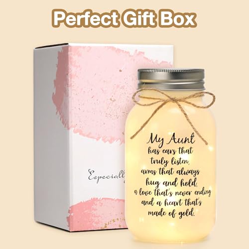 Maracco Aunt Gifts from Niece Nephew, Mason Jar Night Lights Birthday Gifts for Aunts, Auntie Gift Ideas, Best Aunt Ever Gift, Great Favorite Auntie Mason Jar (30oz) - color: Clear
