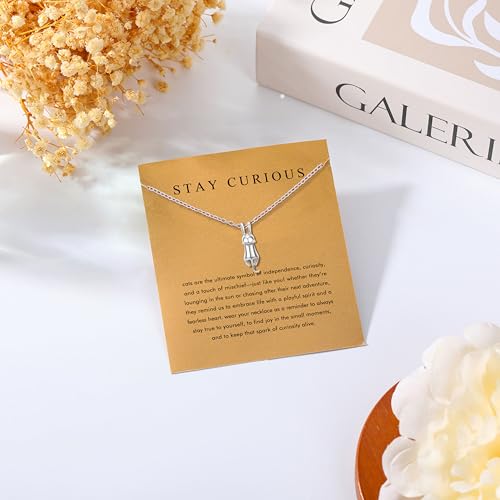 Baydurcan Pendant Necklace for Women Friends Sister Birthday Christmas Gift | Silver Evil Eye Ankh Mary Friendship Dragonfly Hummingbird Snake Turtle Pendant Necklace for Her Just Because Gifts - style: Cat