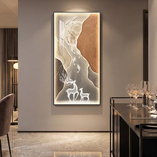 Large Vertical Framed LED Modern Luxury Moon Wall Art for Hallway, 30x60 In - color: Warm-A