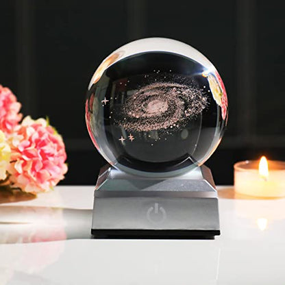 3.15'' 3D Galaxy Crystal Ball Science Universe Gifts with Light Lamp - color: Galaxy