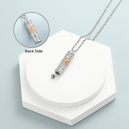 shajwo Cylinder Urn Necklace for Ashes for Women Men Sunflower Cremation Jewelry Vial Memorial Loved One Pendant - color: Rose Gold