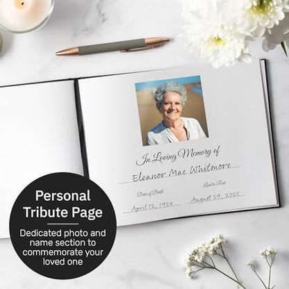 Useful Co. Funeral Guest Book for Party, Sign in Book, Leather Cover, Black | Sign In Book for Memorial Service or Vacation Home, Hardbound Leather Guest Books, House and Party Guest Book, 9 x 7 In