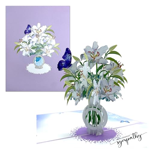 Paper With Deepest Sympathy Card, Lily Pop Up Card, Loss of Loved One, Pet, Mom, Dad, Child, Thinking Of You, Condolence, Bereavement, Grief, Greeting Card with Envelope (Lily) - color: Lily Sympathy