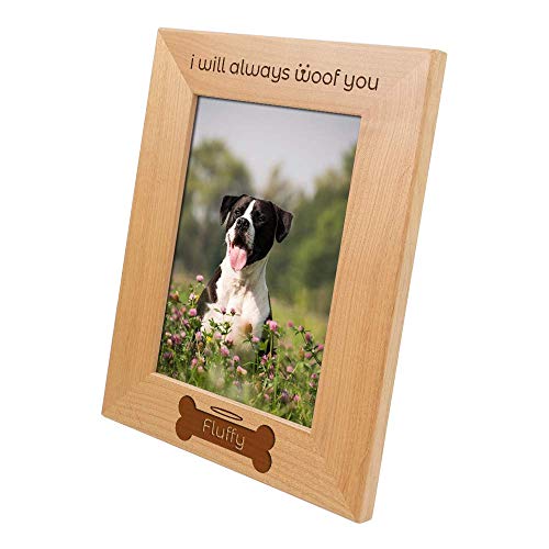 Pet Picture Frame Custom Wooden Engraved Table Top Home Decor Casual Style Personalized Memorial Gift Loss of Pet Remembrance Sympathy Ornament (Red Alder Wood, 4x6 Vertical-Always Woof) - size: 4x6 Vertical-Always Woof
