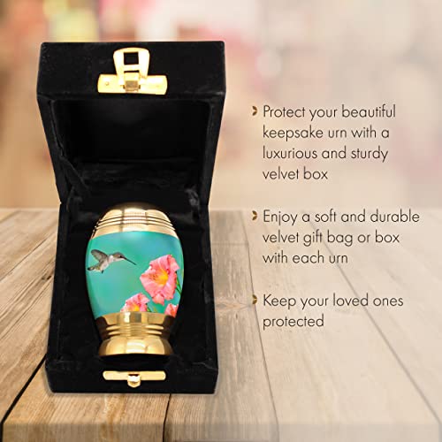 Hummingbird Keepsake Urns for Human Ashes with Velvet Gift Box for Cremation Keepsakes for Ashes - Small Cremation Urn and Small Keepsake Urn Set of 4 - color: Hummingbird