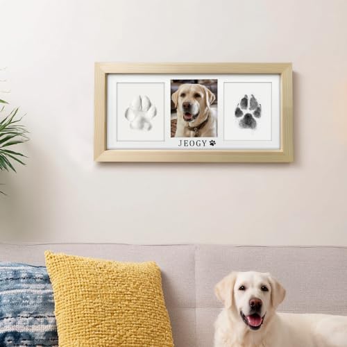 MYPAWLETS Dogs Cats Paw Print Kit,Ink&Clay Pawprints Keepsake Frame (Wood) - color: Wood-colored