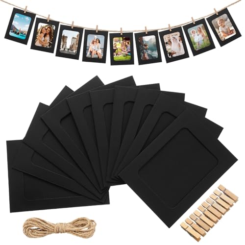 100 Pcs Paper Photo Frames 4x6 Black Picture Frame with 100 Clip 10 String Kit DIY Hanging Cardboard Photo Holder Graduation Back to School Wall Decor Wedding Home - color: Black, style: Classic