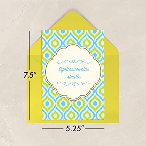 Designer Greetings Finnish Language Happy Birthday Cards 6 Pack | Boxed Card Set, Matching Envelopes - style: 6 PK Finnish Birthday - Blue & Green