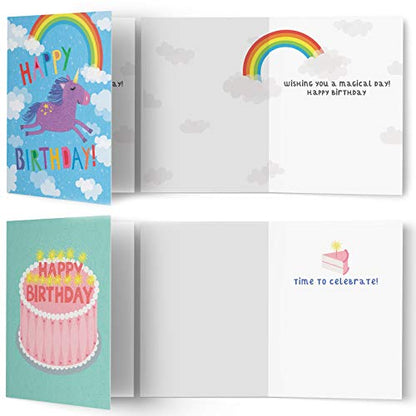 Tiny Expressions Kids Birthday Cards with Envelopes,10-Pack | Each Card Includes an Inside Message, Featuring 10 Unique Gender-Neutral Designs, Durable Cardstock