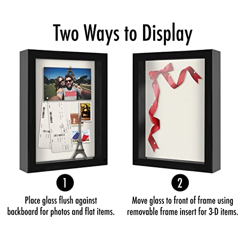 Americanflat 8.5x11 Shadow Box Frame with Shatter-Resistant Glass - Silhouette Collection - Large Shadow Box Display Case for Tabletop and Wall Display - Black with Soft Felt Back | Shatter-resistant glass, 1.5 inch interior depth, hangs vertical or horiz