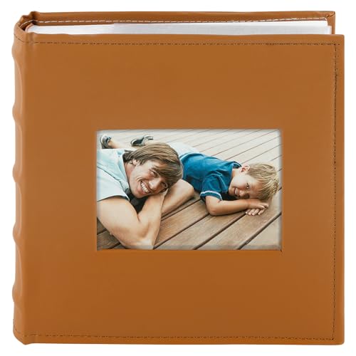 Photo Album Hold 200 4x6 Photos with Front Window for DIY (Brown) - color: Brown