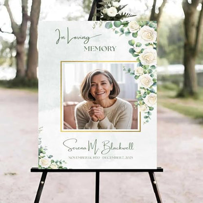 White Rose Funeral Welcome Sign, Celebration of Life Welcome Sign, in Loving Memory Sign, Celebration of Life Funeral Sign, Celebration of Life Sign, Memorial Sign with Photo #uoq123 - color: Version #20