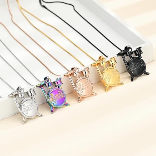 Memorial Cremation Jewelry for Ashes Music Drum Set Shaped Urn Necklaces for Human Dog Cat Keepsake Pendant Jewelry with Fill Kit - color: Black