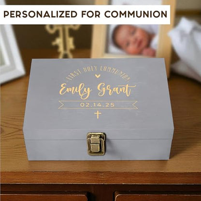 Baptism Gift for Boys & Girls, Personalized Wooden Memory Box - style: 2. Baptism Designs