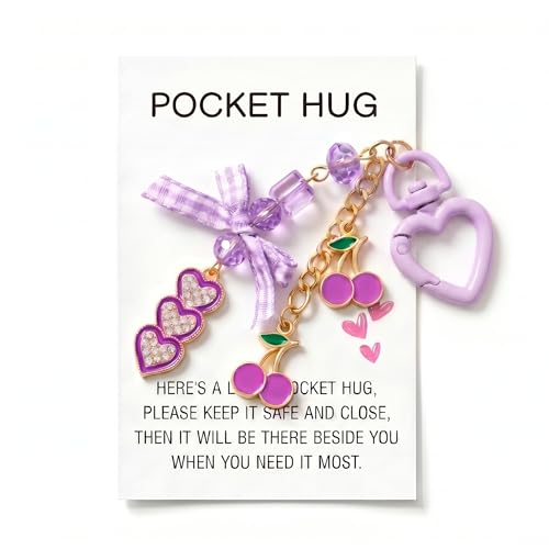 YOJO Pocket Hug Keychain, Love Keychain with Positive Affirmation Card, Emotional Support, Inspirational Gift - color: Diamond Purple