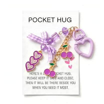 YOJO Pocket Hug Keychain, Love Keychain with Positive Affirmation Card, Emotional Support, Inspirational Gift - color: Diamond Purple