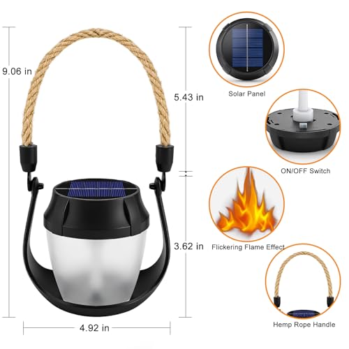 Solar Lanterns Outdoor Waterproof, 2 Pack Solar Flame Lanterns | Waterproof Hanging Solar Powered Outdoor Lights for Camping Yard Garden Patio Tabletop Holiday Decorations - size: 2 Pack