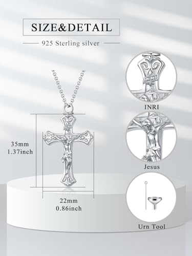 Cross Urn Necklace for Ashes 925 Sterling Silver Cremation Jewelry with Funnel Filler Kit Ashes Necklace for Human Women Girl Pets - color: Crucifix, style: Personalized