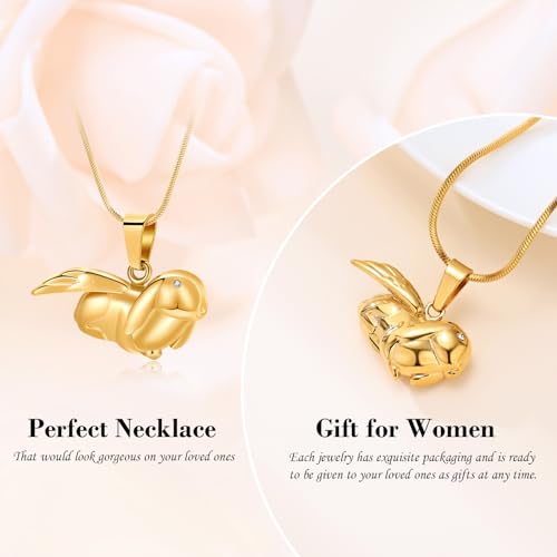 Bunny Rabbit Urn Pendant Necklace - Stainless Steel Cremation Ashes Jewelry for Pets Keepsake Memorial Ashes Locket - color: Gold-A