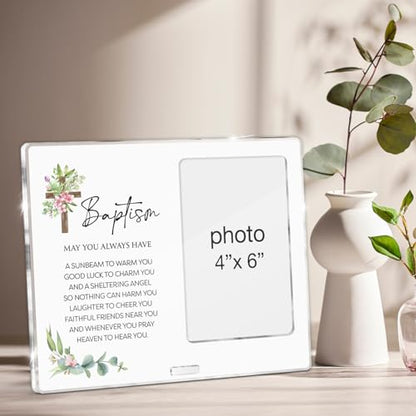 Baptism Picture Frame Gifts, Christening Baptism Gifts for Girls, Catholic Baptismal Gift for Girl Godchild Acrylic Photo Frames, Photo 4 x 6 Inches - color: Baptism- B