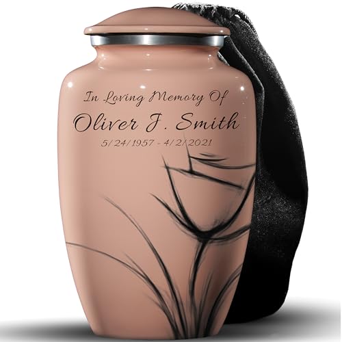 Rose Cremation Urn for Human Ashes – Personalized Pink Memorial with Custom Name & Dates, Large Funeral Urn for Women or Men, Made in USA - color: Customized Pink, size: Large