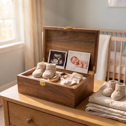 Wooden Keepsake Box,Handmade for Photos,Keepsake,10.8"x6.8"x4" Storage Box | Acacia Wood,Hinged Lid,Memory Box,Jewelry Box,Wooden Gift Box,weddings,birthdays,Christmas gift,Dust and privacy prevention