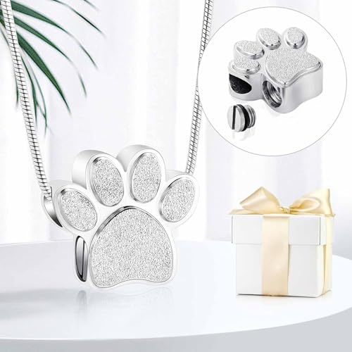 zeqingjw Pet Cremation Jewelry for Ashes Pendant Paw Print Pet Heart Urn Necklace Memorial Keepsake Jewelry for Pet/Dog's/Cat's Ashes - color: Paw-Silver