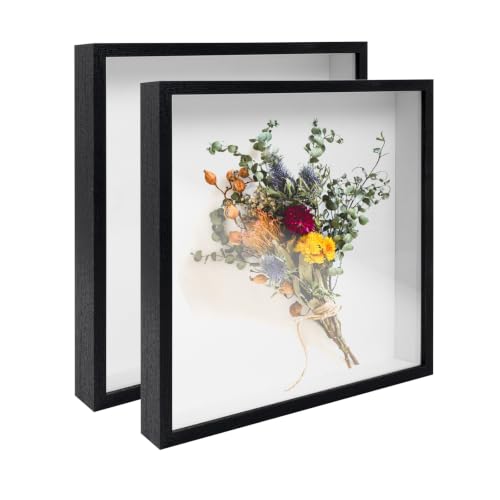 2 Pack 12x12 Shadow Box Frame Deep Shadow Boxes Display Cases with Stand | Wood Shadowbox Display on Tabletop or Wall for Dried Flowers, Photos, Handicrafts, Keepsake,Picture - color: Black, size: 12"x 12"