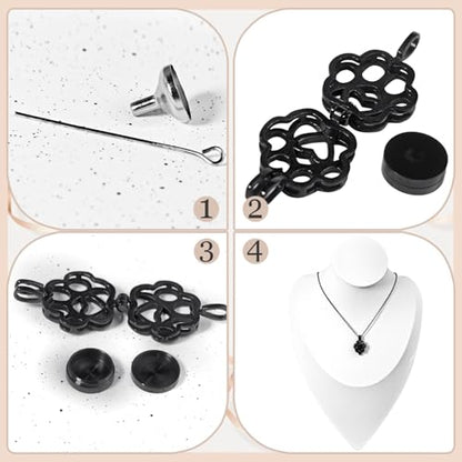 Paw Print Heart Pet Ashes Memorial Necklace with Mini Inner Box-Black | Pet Cremation Jewelry for Ashes, Cremation Urn Jewelry to Hold Dog & Cat Ashes Pendant with Box Filling Tools - color: Black