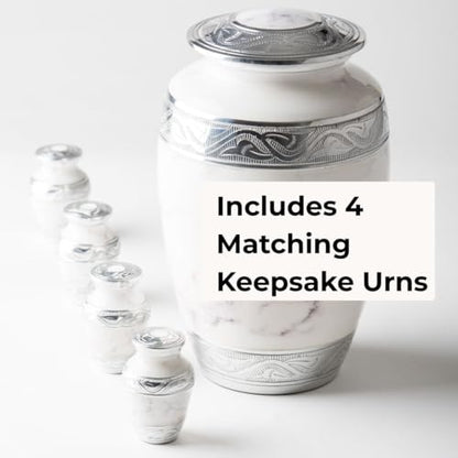 GR8 Keepsakes Classic White Marble-Finish Cremation Urn Set - color: White
