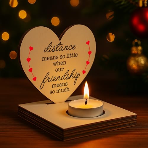 Heart Shaped Wooden Tealight Candle Holder, Long Distance Friendship Gift, Inspirational Quote Candle Holder for Best Friend, Birthday, Christmas, Farewell Candlestick Holders SLZ17 - color: I Was Strong