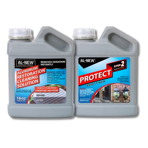 AL-NEW Aluminum Restoration Cleaning Solution Protect | Clean & Protect Patio Furniture, Stainless Steel, & Other Household Metal Surfaces (16oz.) - style: 16oz Cleaner + Protect