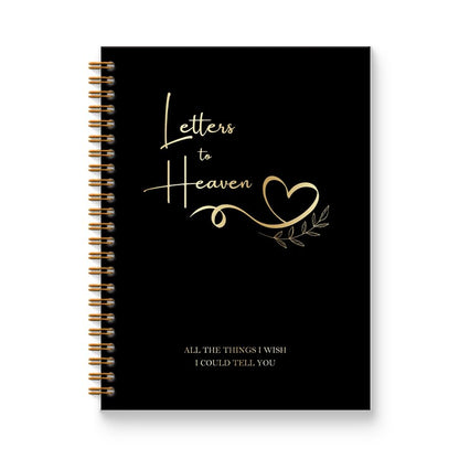 Letters to Heaven Notebook Journal 5.5x8.3, Grief Journal for Women, Memorial Sympathy Gifts for Loss of Loved One, Remembrance Bereavement Gifts Spiral Hardcover Notebook(Black Gold) - color: Blacl Gold