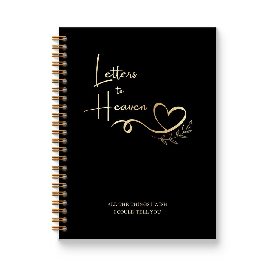 Letters to Heaven Notebook Journal 5.5x8.3, Grief Journal for Women, Memorial Sympathy Gifts for Loss of Loved One, Remembrance Bereavement Gifts Spiral Hardcover Notebook(Black Gold) - color: Blacl Gold