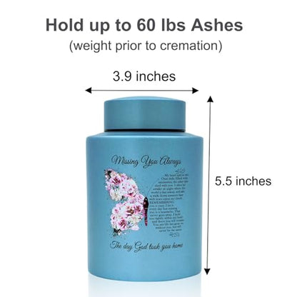 Small Cremation Urns and Set of 4 Small Bamboo Scattering Urns for Adult Male Female Human Ashes, Decorative Urn and Spreading Ashes Urn Tube with Velvet Bag(Butterfly)