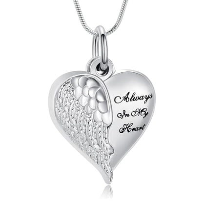 Cremation Jewelry Angel Wing Stainless Steel Heart Urn Necklaces for Ashes Memorial Keepsake Pendant for Women Men - color: Silver-Grandma