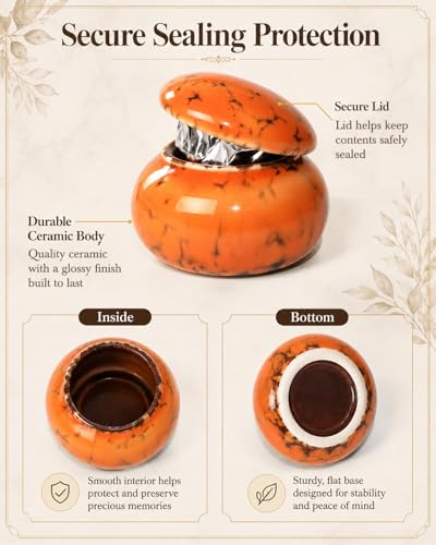CHONOVO Small Ceramic Keepsake Urn, 1.6'' with Velvet Bag and Box - color: Orange