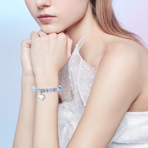 XIUDA Heart Cremation Memorial Urn Bracelet 316L Stainless Steel Keepsake Jewelry Urn Bracelet for Ashes for Women-With Me Always - style: Blue Agate Stone