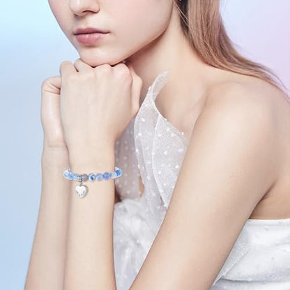 XIUDA Heart Cremation Memorial Urn Bracelet 316L Stainless Steel Keepsake Jewelry Urn Bracelet for Ashes for Women-With Me Always - style: Blue Agate Stone