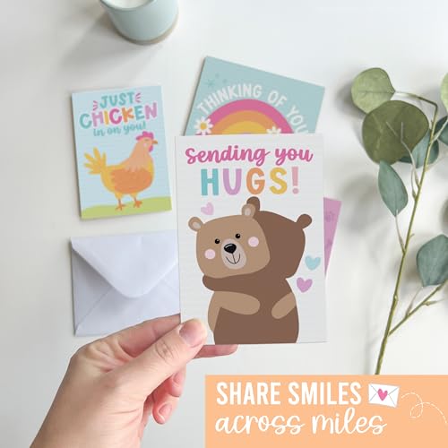 Hadley Designs Thinking of You Cards with Envelopes - 24 Hello Greeting Cards Thinking of You Card for Men & Women Bulk, Blank Encouragement Card for Kids, Just Because Cheerful Encouraging Notecards - style: Kids