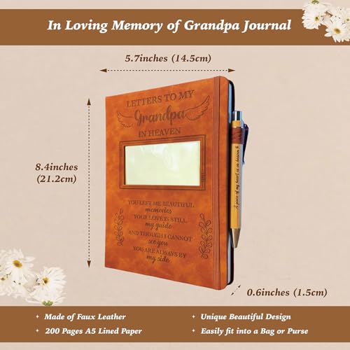 Grandpa Grieving Gift, Sympathy Condolence Remembrance Memorial Gifts | Letters To My Grandpa In Heaven Faux Leather Journal Window Cover 200 Pages A5 Lined for Family Friend Who Loss of Grandpa - style: Grandpa