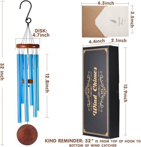 Memorial Wind Chimes for Loss of Loved One – Sympathy Gift for Loss of Dad, Mom, Baby, or Friend – Outdoor Bereavement Wind Chimes, Blue Round Design - size: Blue - Round Design