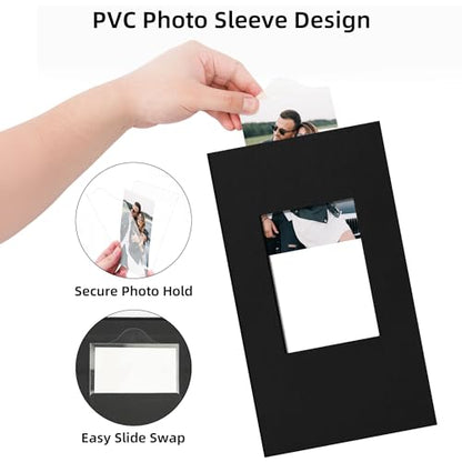 4x6 Slip In Photo Album Holds 300 Pockets Cloth Cover Black | DIY cover window, Acid free pages, PVC free pockets, Family Travel Wedding, Gift ready - color: Black, size: 300 Pockets