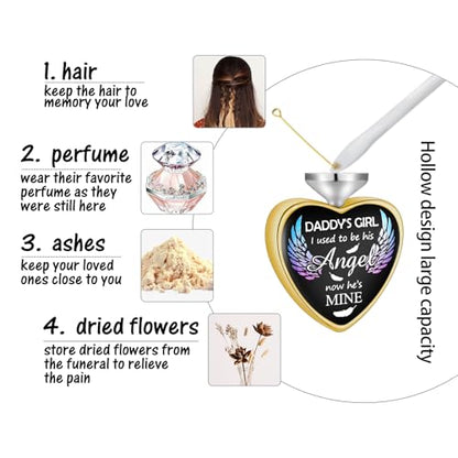 Dletay Heart Urn Necklace for Ashes Birthstones Cremation Jewelry for Ashes Stainless Steel Ash Necklace Memorial Ash Holder - color: Gold-Custom