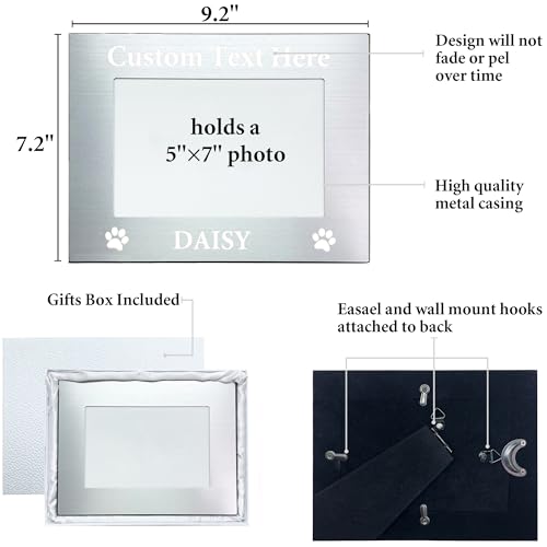 Personalized Pet Picture Frame with Gift Box, 5x7 Aluminum Dog Photo Frame - color: Aluminum Frame, size: Portrait 5X7