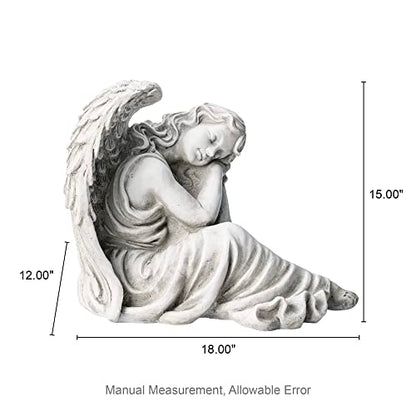 Glitzhome Resting Angel Statue Outdoor Garden Memorail Sculpture, 15in Tall, Cement Gray - style: Resting Angel-B