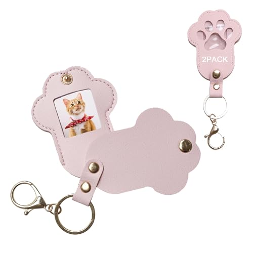 Pet Memorial Keychain Dog Paw Keepsake Photo Holder - color: 2pack Pink