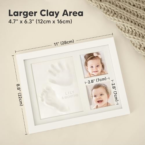 Baby Hand and Footprint Kit Quick Dry Clay Baby Footprints (Alpine White) | Pets Paw Kit, Newborn Keepsake Picture Frame for Boys, Girls, Personalized New Mom Gifts for Shower & Registry, Grandparents - color: Alpine White