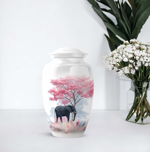 Elephant Cremation Urns for Human Remains - Cherry Blossoms Funeral Urns - color: Elephant-1, size: 10-inch