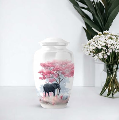 Elephant Cremation Urns for Human Remains - Cherry Blossoms Funeral Urns - color: Elephant-1, size: 10-inch